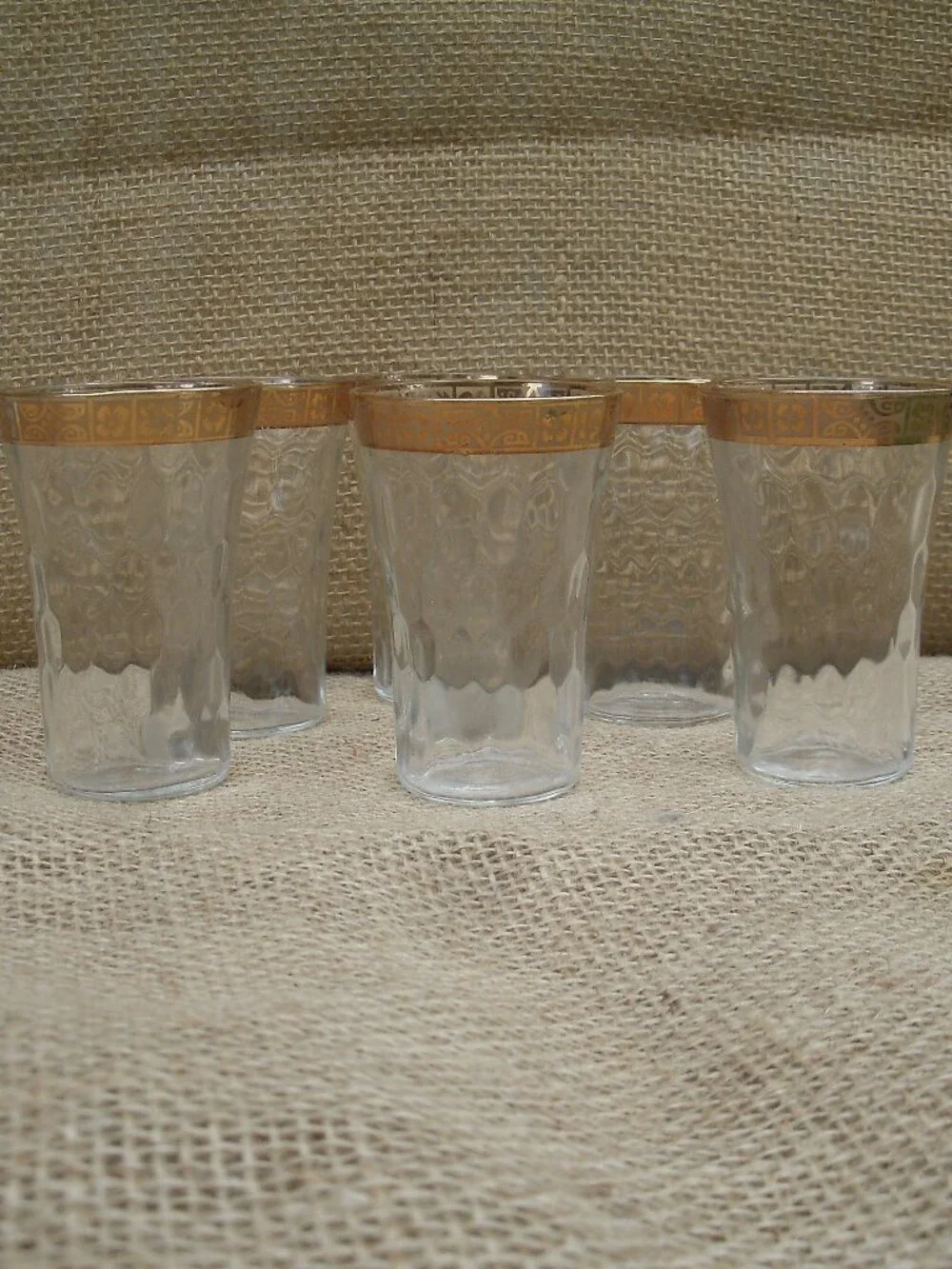 Vintage West Virginia Glass Optic 22K Gold Cordial Glass Set of 6
